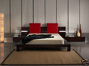 Modern Monroe Bed w/ Lighting In Headboard and Leather 