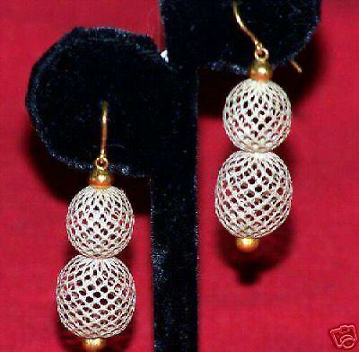 Victorian Mourning Hair Jewelry acorn Bulb 14K Gold Earrings hand 