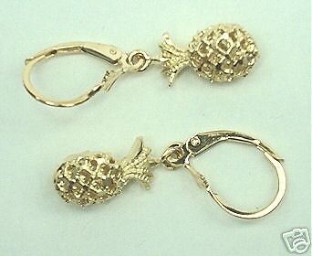 7mm Hawaiian 14k Gold DC Pineapple Leverback Earrings  