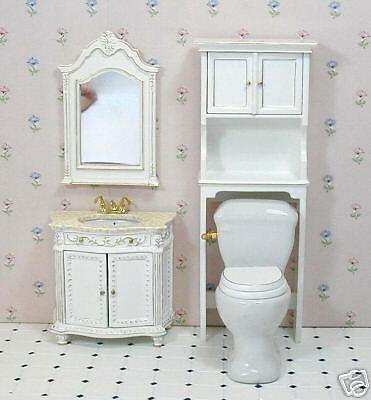 HAND PAINTED 4 PIECE BATHROOM SET DOLLHOUSE MINIATURES  