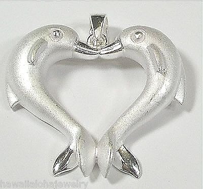 26mm Silver Hawaiian Kissing Dolphins Heart Pendant  