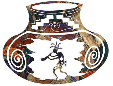 KOKOPELLI SOUTHWEST POTTERY METAL ART WALL HANGING  