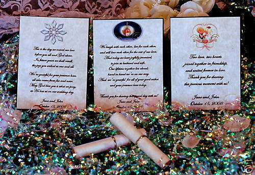 50 WEDDING SCROLLS   FAVORS MANY GRAPHICS WITH RINGS  