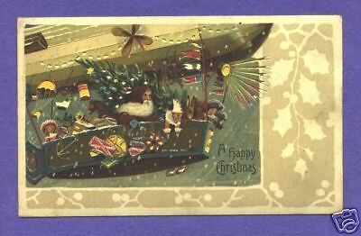 HTL33 Hold to Light Santa Claus postcard, Air Ship  