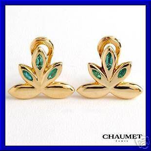 CHAUMET Boucles doreille 18K émeraude expedition free  