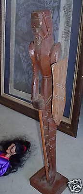 COOL Vintage Hand Carved Wood Warrior Man Carving LOOK