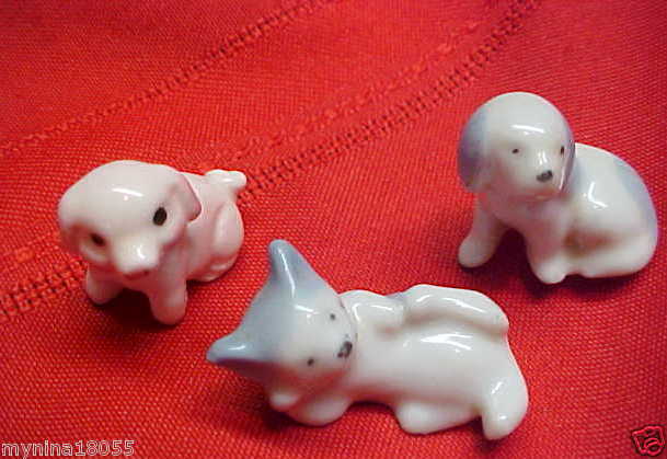 Lot of (3) Bone China 2 puppies 1 cat Figurines  