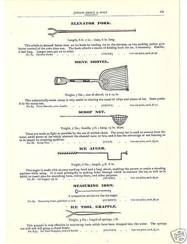 ICE TOOL AUGER SCOOP FORK IRON 1900 ANTIQUE CATALOG AD  