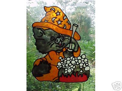 Halloween Cat & BREW Stained Glass Window Cling  