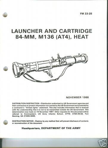 AT4 Launcher, Cartridge 84MM, M136, HEAT, Use/Training  