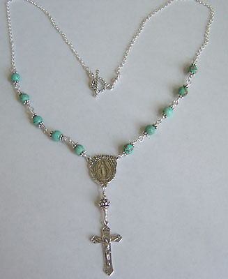 Sterling silver Turquoise gemsstone rosary necklace  