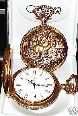 COLIBRI ANTIQUE GOLD DEER SPORTSMAN POCKET WATCH $50  