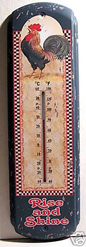 Rooster Rise & Shine Thermometer Rustic Retro Sign  