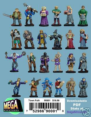 MEM 90001 Town Folk 25mm miniature LOT of 24 D&D RPG  