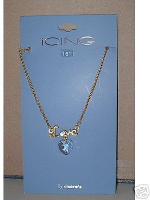 ICING by Claires LOVE Rhinestone HEART Necklace Gold  