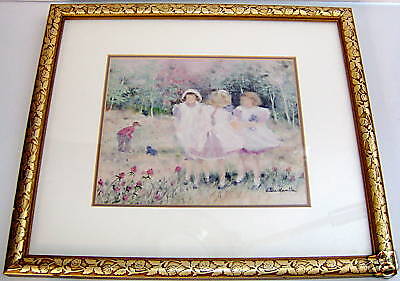 Framed Double Matt Under Glass Girls Garden Scene Print  