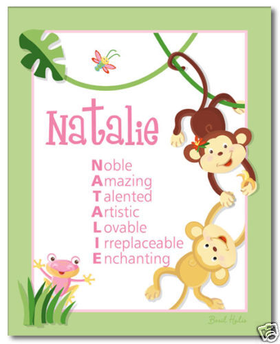 SET OF RAINFOREST JUNGLE MONKEYS POEM&GIRL NAME PRINTS  