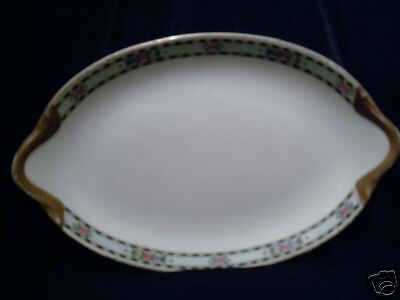 Warwick China Oval Serving Dish Black White Gold Floral  