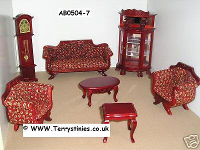 7pce SUPERB REGENCY LOUNGE CABINET SUITE CLOCK CHAIRS  