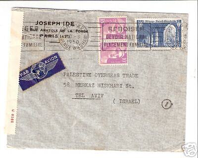 FRANCE CENSORED COVER ISRAEL TEL AVIV 1950,3 STAMP  