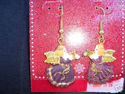 CHRISTMAS CAROL ANGELS SINGING PIERCED EARINGS CUTE NEW  