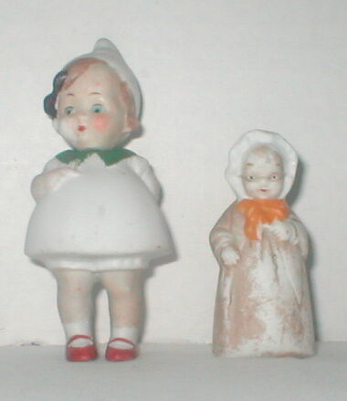 Antique Germany bisque 2.25 & 3.5 girl w/ pull string  