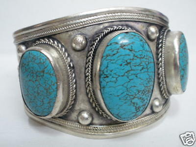 Fancy Tribal Tibet Silver/ Turquoise Cuff Bracelet  