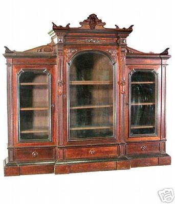 Carved Walnut 3 Sectional American Renaissance Bookcase  