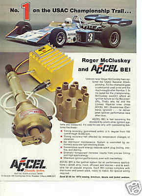 1974 ACCEL IGNITION ORIGINAL AD ROGER MCCLUSKEY USAC  