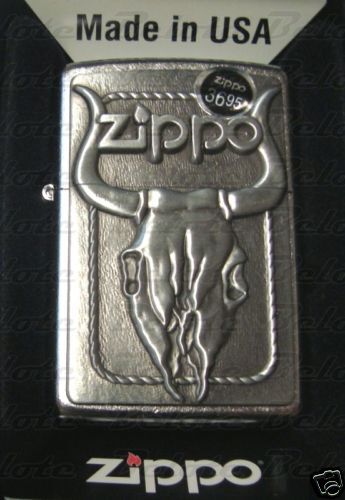 Zippo Bull Skull Emblem Street Chrome Lighter 20286 NEW  